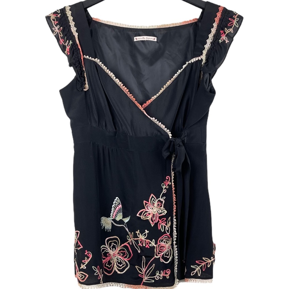 Nanette Lepore Silk Embroidered Wrap Blouse Size Medium